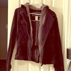 Nori black faux-cord jacket w/attached sweatshirt